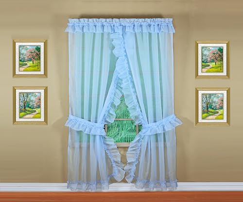 Image of Today's Curtain, Emelia Priscilla Sheer Pair 60 inch W x 84 inch L, Sky Blue, 5-Piece-Set