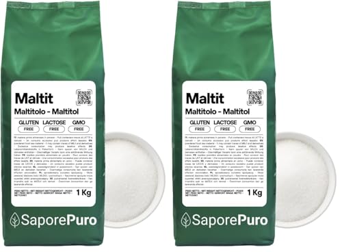 Saporepuro MALTITOL 1000 gr - polvo - edulcorante natural, sustituto del azúcar bajo en calorías, ideal para bebidas dulces y recetas cetogénicas sin azúcar (Paquete de 2)