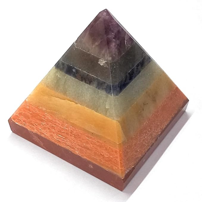 Seven Chakra Crystal Pyramid 40-50 MM Natural Stone Pyramid for Reiki Healing Crystal Healing Vastu Positive Energy Meditation Home Decor Office Desk Study Table Showpiece