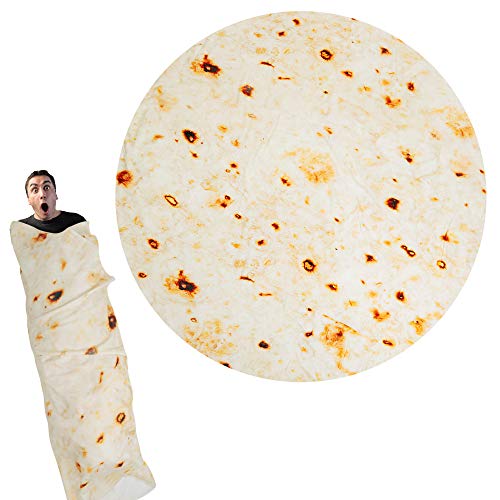 Lhedon Burritos Blanket for Adult and Kids, Comfortable Novelty Round Food Tortilla Throw Blanket, Wearable Fashionable Flannel Blanket, Super Soft Taco Blanket for Bed, Couch or Travel, Diam 71 Inch