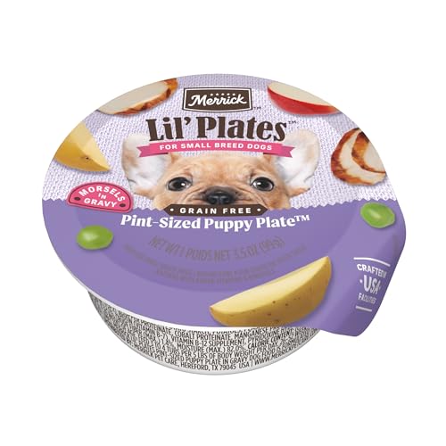 Merrick Lil’ Plates Grain Free Natural Wet Dog Food For Small Breed Puppies, Pint-Sized Puppy Plate In Gravy - (Pack of 12) 3.5 oz. Tubs