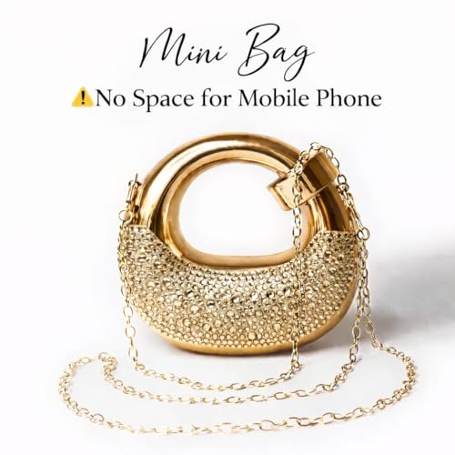 Image of Crystal Embellished Evening Clutch Bag with Curved Handle, Rose Gold Metallic Finish, Detachable Chain Strap, Mini Size