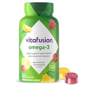 Vitafusion Omega-3 Gummy Vitamins, Berry Lemonade Flavored, Heart Health Vitamins(1) With Omega 3 EPA/DHA and Vitamins A, C, D and E, America’s Number 1 Vitamin Brand, 60 Day Supply, 120 Count