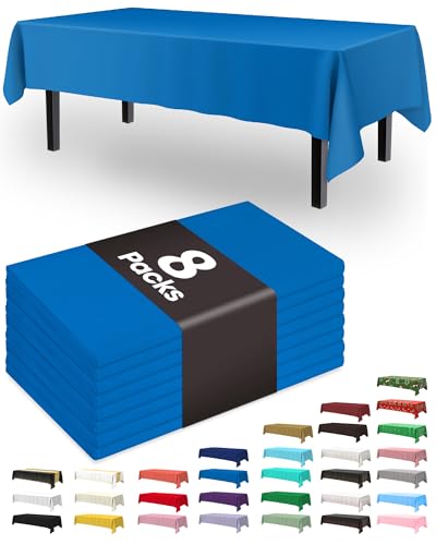 Image of Pureegg Plastic Table Cloth Disposable 8 Pack 54 x 108 Inch, Blue