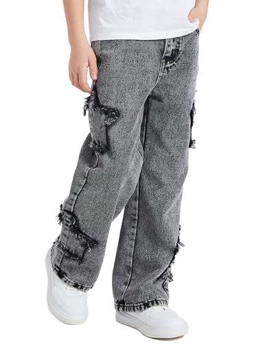 SEAUR Boys Jeans Elastic High Waist Denim Pants Teen Cargo School Trousers Baggy Wide Leg Joggers3