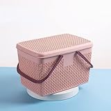 Arfobug ランドリーバスケット 増粘ポータブルバスバスケット バスバスケット ぬいぐるみ収納 大容量 収納バスケット 洗える 軽量 省スペース 取っ手付き プラスチック ポータブル 蓋付き 手持ちバスバスケット 洗面用具収納バスケット (ピンク,モデルB カバー付き ブルー 28*20*20cm)