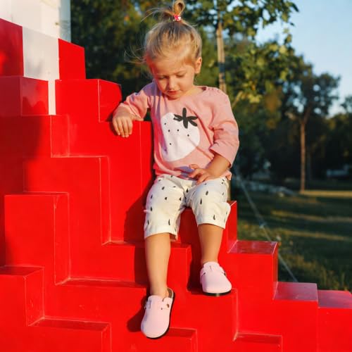 Image of Kids Clogs for Boys Girls Genuine Suede Leather Potato Slide Adjustable Buckle Indoor Outdoor Slippers