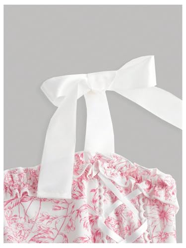 SHENHE Girl's Floral Corset Dress Lace Up Tie Shoulder Smocked Fit and Flare Flowy Sundress4