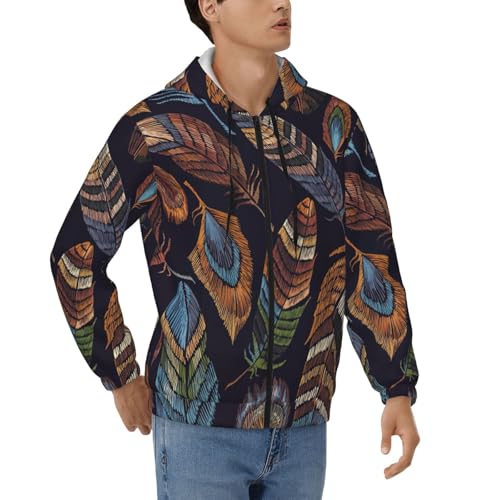 Sweat à capuche zippé EdWal homme avec imprimé plumes de paon