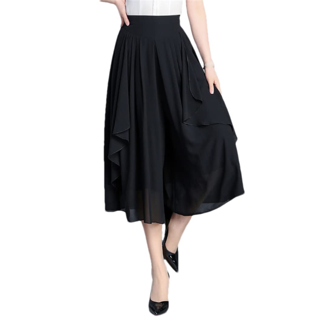 Hndudnff Womens High Waist Chiffon Wide Leg Pants Summer Loose Casual Solid Color Patchwork Pants