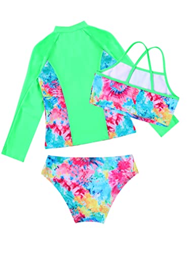 renvena Junior Girls Floral Swimsuit Sun Protection Shirt Wetsuit with Bikini Sets 3 Piece Swimwear4