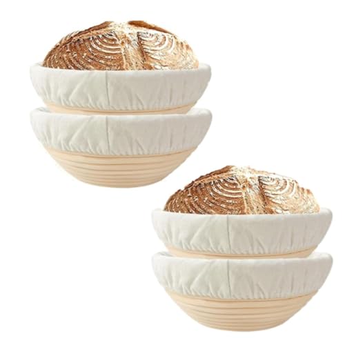 YJIUYUANQ 20x8cm Bread Proofing Baskets Round Shaped Dough Proofing Bowls w/Liners Perfect for Professional & Home Sourdough Bread Baking,Set of 4 8 inch Round