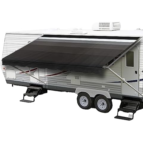 ShadePro - RV Awning Fabric Replacement - Heavy Duty Weatherproof Vinyl - Universal Outdoor Canopy for Camper, Trailer, and Motorhome Awnings - Granite Blk WG - 16' (Fabric 15' 2") Cover