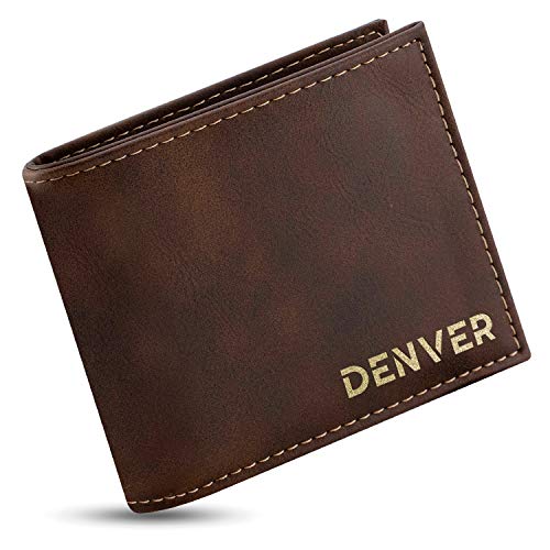 UNITED CRAFT SUPPLIES Gifts for Men, Custom Wallet for Men,8 Designs, Leather Wallet for Men Personalized with Engraved Name & Initials, Gifts for Him, Husband - Rustic