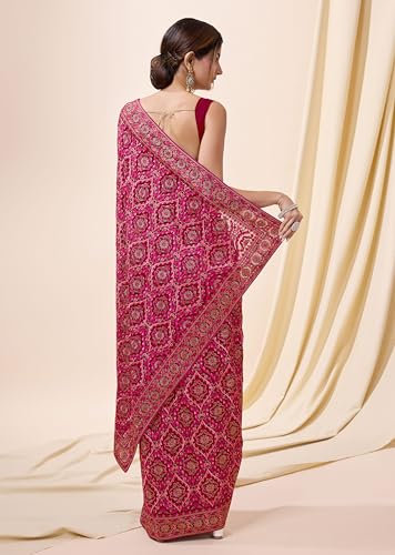 Image of TRENDMALLS Women's Vichitra Silk Heavy Embroidery With Siroski Stone Work Saree with Unstitch Blouse Piece For Women