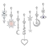 CASSIECA 14G Heart Belly Button Rings for Womens Stainless Steel Dangle Belly Ring Piercing, Cute Navel Ring Barbell Body Piercing Jewelry