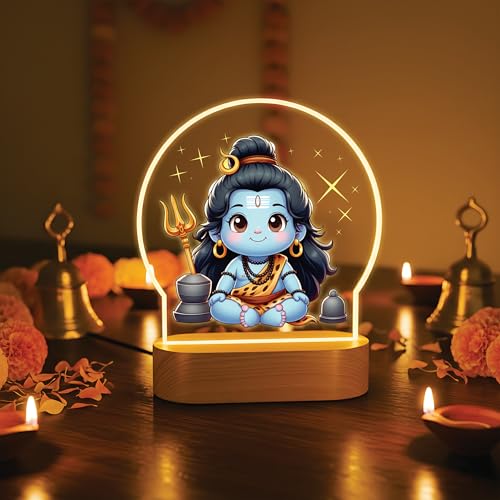 Image of Giftplease Divine Baby Shiva LED Desk Lamp - Warm Glow Spiritual Night Light - Cute Bal Shiva Table Decor for Pooja Room, Meditation Space, and Kids' Bedroom - Religious Gift & Home Accent GL 11