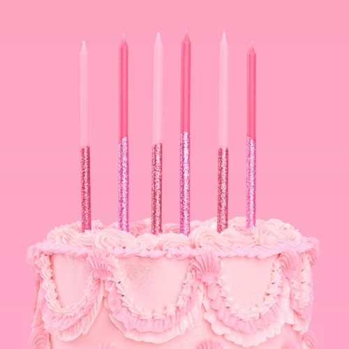 xo, Fetti 10pc Pink Glitter Cake Candles, Sparkly Birthday Decorations image 5