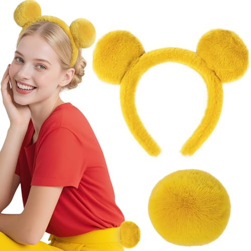 Komotu Yellow Bear Costume-Cute Bear Ears Headband and Tail for Women Halloween, Birthday, Christmas, Cosplay Dress Up (Yellow Bear)