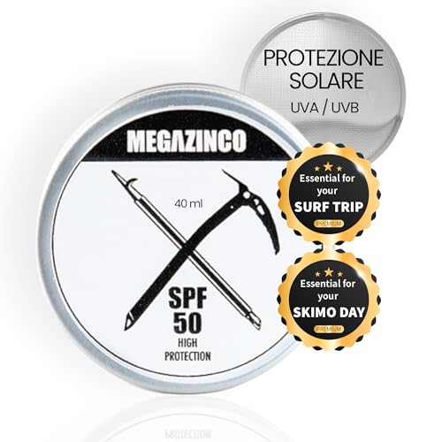 MEGAZINCO - SPF 50 minerale & 100% NATURALE. Crema/pasta ad alta protezione solare per surfisti, marinai, alpinisti, sciatori, snowboarders, triatleti, nuotatori. CREMA SOLARE SURF- 40 ml