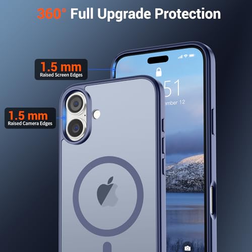Image of SUPFINE Magnetic for iPhone 16 Plus Case (Compatible with MagSafe) (Military Grade Drop Protection) Slim Translucent Matte Shockproof with Anti-Fingerprint Phone Case,Lavender Gray