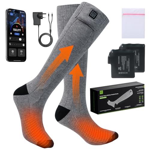 Minthouz Heated Socks with APP Control, 7.4V 5000mAh Rechargeable Battery Powered Thermal Socks for Men & Women, Machine Washable Electric Warming Socks for Cold Feet, Camping, Hiking, Outdoor Work