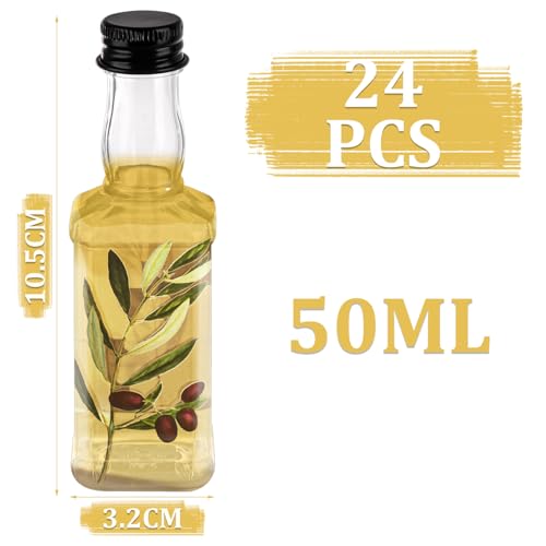 ASelected 24 Stück Shot Flaschen zum Befüllen 50 ML Leere Flaschen zum Befüllen Mini Leere Flaschen mit Deckel, für Ingwer Shot Eierlikör Tequila Schnäpse Whiskey