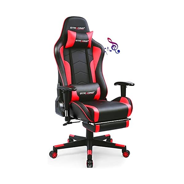 GTRACING Gaming Chair with Footrest Speakers Video Game Chair Bluetooth Music Heavy Duty Ergonomic Computer Office Desk Chair Red