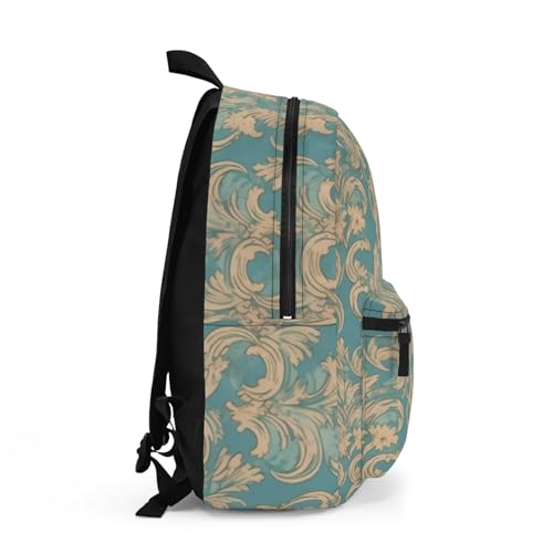 Backpack Vintage Baroque Floral Pattern Turquoise and Beige Design2
