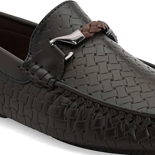 Image of San Frissco Men's Loafers Solid Textured Driving Shoes /Soft Cushion Insole Material with TPR Sole and Patterned Outsole Casual Slip-On /Elevate Your Style with Comfort Perfect for Party - 7 (Brown)