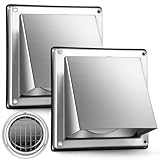 Gisafai 2 Pcs 4' Dryer Vent Cover Outdoor Walls Dryer Exhaust Vent Cover External Dryer Vent Cap Stainless Steel Outside Dryer Vent Hood Cushioned Non Return Flap with Sealing Gasket Grille Screen
