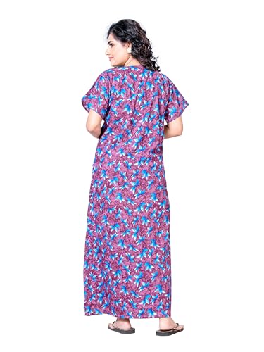 Image of Keyocean Women's Cotton Printed Maxi Nighty, Full Length Night Gown for Women, Comfortable Night Gown and Sleepwear, Free Size, Pack of 2