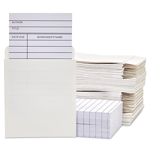 Tarjetas de Biblioteca con sobre adhesivo para el interior de los libros (Juego de 100), blanco Cover