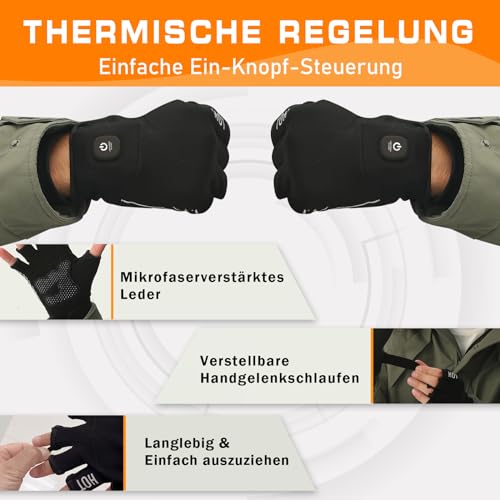 uncn Beheizte Handschuhe Fingerlos für Frauen Mann Arbeit Touchscreen Handschuhe für Winter Kaltes Wetter Wiederaufladbare Elektrik
