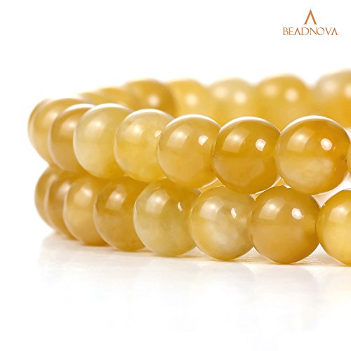 Image of BEADNOVA Yellow Jade Beads Natural Crystal Beads Stone Gemstone Round Loose Energy Healing with Crystal Stretch Cord for Jewelry Making (6mm, 62-64pcs)