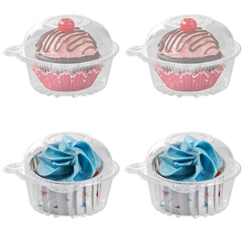 Plastic Single Individual Cupcake Containers, Clear Dome Box for Sandwich Hamburgers Fruit Salad Party Favor Cake Holder Muffin Case Cups Pod (Pack of 50)