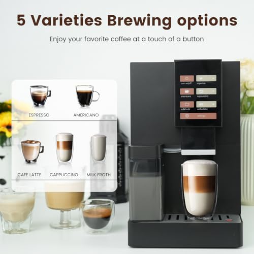 Mcilpoog Machine à Café Expresso Automatique R3, Machine à Cappuccino avec Mousseur à Lait, Écran Tactile, Double Tasse, Pour Maison et Bureau, Blanc – Image 3