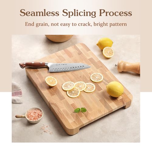 HEZHEN Ashwood Cutting Board, End Wood Grain Chopper Board, Built-in Handle, Space for Drip Tray, Multifunctional Serving Board Serving Tray - Image 7