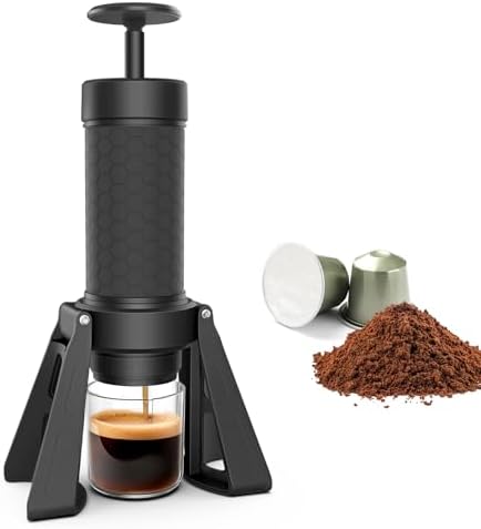 HOBCYCLE Manual Espresso Machine, 15 Bar Portable Coffee Maker for Ground Coffee and NS Capsules, 4-in-1 Brewing for Espresso Drip Cold Brew, Foldable for Travel Camping Office