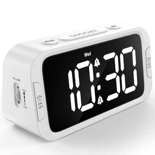 Image of Odokee Digital Dual Alarm Clock for Bedroom, Easy to Set, 0-100% Dimmer, USB Charger, 5 Sound Adjustable Volume, Weekday /Weekend Mode, Snooze, 12 /24Hr, Battery Backup, Compact Clock for Bedside(White) | Easy to Set Alarm Clock with Weekday /Weekend Mode - Loud Alarm for Heavy Sleepers with 5 Sounds Adjustable Volume - White