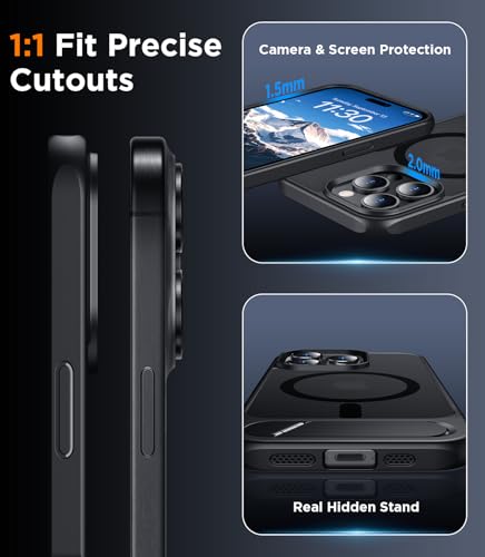 Image of Magnetic Compatible with iPhone 15 Pro Max Case, [Built-in Invisible Kickstand][Compatible with MagSafe] [Military Grade Shockproof] Slim Translucent Matte Phone Case for iPhone 15 Pro Max 6.7 inch
