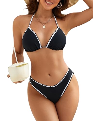 Blooming Jelly Womens String Bikini Sets Sexy Two Piece Swimsuits Cheeky Color Block Bathing Suits Triangle Swimwear