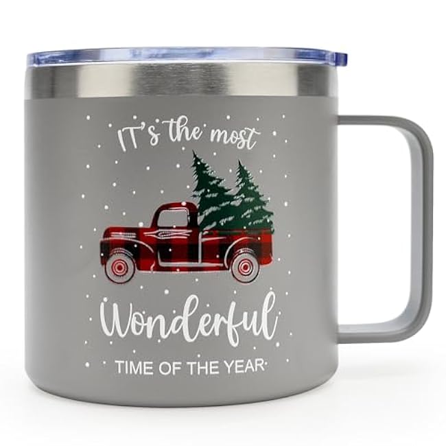 Unique Christmas Tree Mug Gifts for Men Women Cute Xmas Coffee Cup Large Holiday Mugs Christmas Kitchen Home Decor Present for Him Her Stainless Steel Coffee Mug with Lid Travel Insulated Tumbler Cup