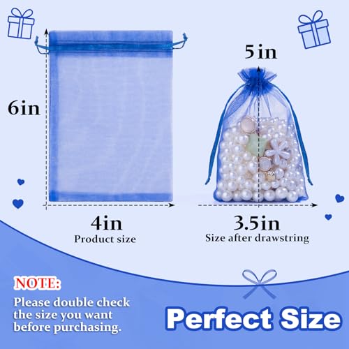 Image of Crweety 50 Pcs Royal Blue Organza Bags 4x6 In, Small Mesh Gift Bags with Drawstring, Sheer Gift Pouch for Jewelry Candy Sachet Wedding Party Favor, Bridal Shower, Baby Shower Decor & Graduation Gifts