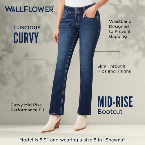 Image of WallFlower Luscious Curvy Bootcut Jeans for Women, Mid-Rise Insta Stretch Denim, Size-Inclusive Juniors Jeans