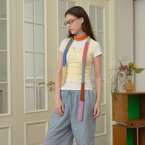 Colorful Striped Stitching Contrasting Thin Scarf for Women Colorful Scarf Long Thin Waist tie Scarf Girl Scarf Long Scarf Thin Scarf tie3