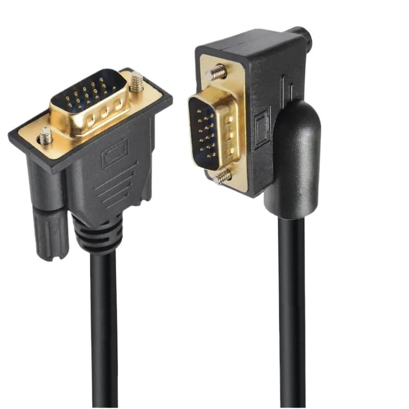 90 stopni kątowy VGA RGB męski na prosty męski przedłużacz 3COAX+6C do monitora projektora komputera (prawy, 1 m)