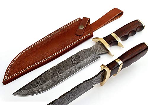 Exclusive Discount 70% Price  SharpWorld 15 Inches Custom Damascus Knife Pakka Wood Handle w/Brown Leather Sheath TJ121