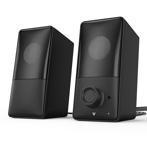 kstime PC Lautsprecher mit Bluetooth 5.4, 14W RMS Bassreflex Stereo Sound, 15° geneigt – USB & AUX Anschlüsse, integriertes Mikrofon, Kopfhöreranschluss für PC, Laptop, Smartphone (Nicht für TV)