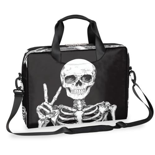 Maletín para portátil con estampado divertido de calavera humana, funda tipo messenger con correa ajustable para portátiles de 13, 14, 14.5, 15.6 y 16 pulgadas